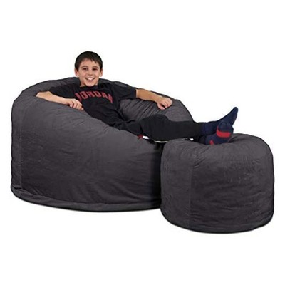 Ultimate Sack 4ft Bean Bag Chair and Footstool, Oversized Comfortable Indoor Floor Lounger, Giant Foam-Filled Furniture for Relaxing, Grey Suede