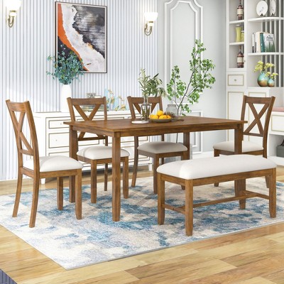 NicBex Dining Room Table Set for 4 Dining Room Table with MDF Tabletop, 4 Upholstered Chairs and 1 Bench for Dining Room