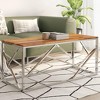 vidaXL Silver Stainless Steel Coffee Table with Solid Acacia Wood Top - Modern Accent Living Room Table with Sturdy Frame - Easy to Clean - 2 of 4