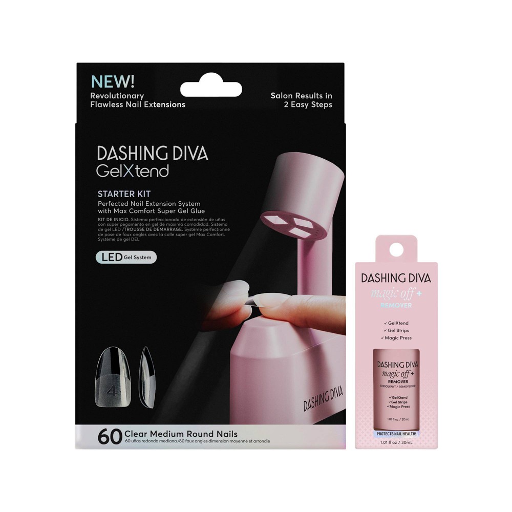 Dashing Diva Diva Gel Xtend Design Fake Nails - Clear Medium Round + Magic Off Plus -  92556837