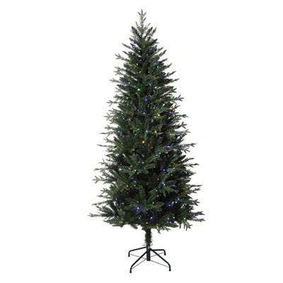 Haute Décor 6.5' Pre-Lit LED Slim Ashville Fir Artificial Christmas Tree Multicolor Lights