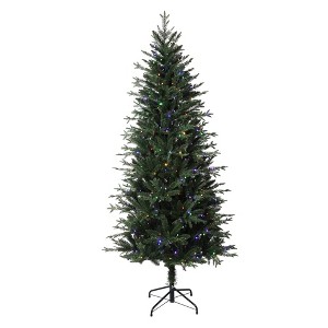 Haute Décor 6.5' Pre-Lit LED Slim Ashville Fir Artificial Christmas Tree Multicolor Lights - 1 of 4