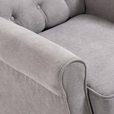 Gray Button-Tufted High Wingback Accent Chair with Wood Legs, Set of 2