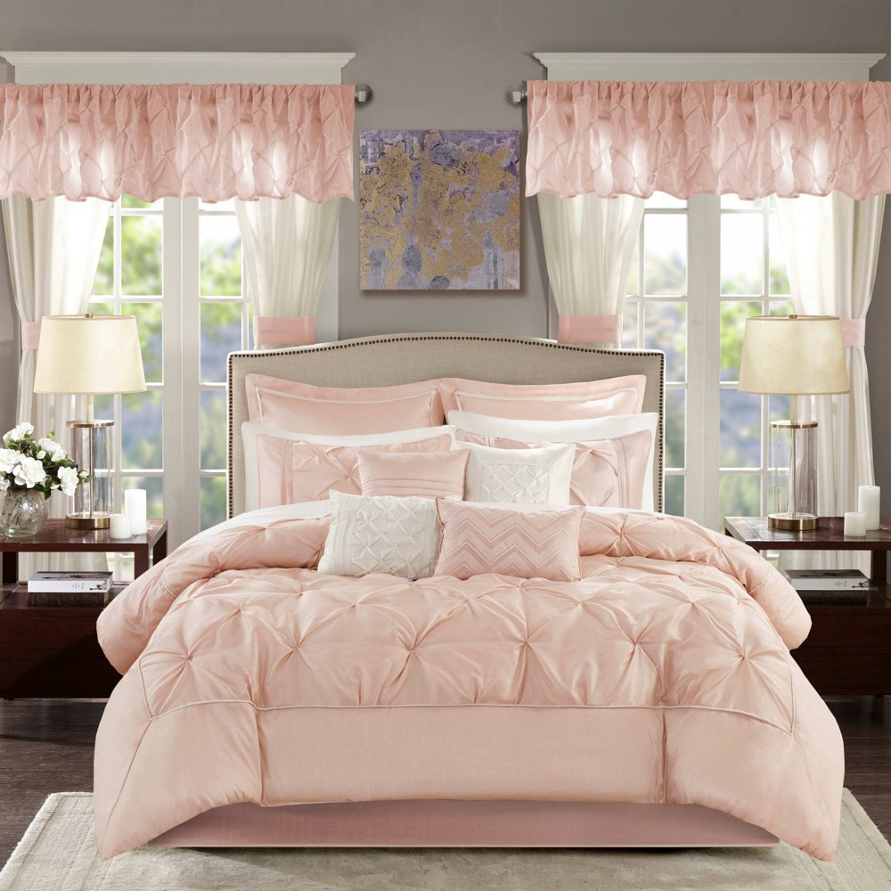 Photos - Bed Linen Emma Queen 24pc Room In A Bag Set Blush: Madison Park Microfiber, Polyeste