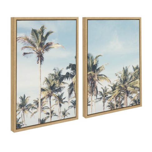 Kate And Laurel Sylvie Coastal Coconut Palm Tree Beach Framed Canvas ...