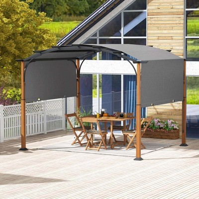 Gray and Wood 10x12 FT Outdoor Pergola with Retractable Canopy