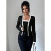 Women's Contrast Trim Two-Piece Set Long Sleeve Cropped Cardigan with Tank Top - 2 of 4