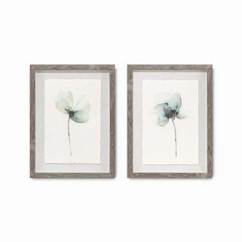 StyleWell Kids Watercolor Floral Framed Wall Art (Set of 2) (17 in. W x 21 in. H), Brown