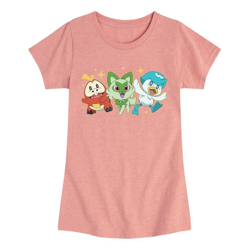 Girls' - Pokémon - Fuecoco Sprigatito Quaxly Padea Starters Fitted Short Sleeve Graphic T-Shirt - image 1 of 4