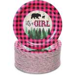 Sparkle and Bash 80-Pack It's a Girl Party Supplies, Pink Buffalo Plaid Disposable Plates Baby Shower, Gender Reveal