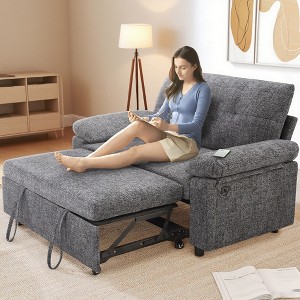 Vipbear Pull Out Sleeper Sofa with USB Charging Station & Adjustable Backrest 3-in-1 Convertible Loveseat with Side Pocket for Room,Tool-Free Assembly - 1 of 4