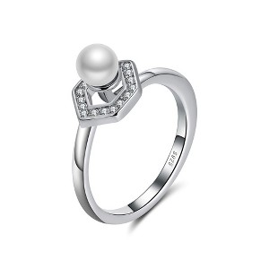 Halo Pearl Engagement Ring for Women  Sterling Silver Cz Ginger Lyne Collection - 1 of 4