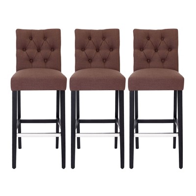 WestinTrends Hayes 29" Linen Fabric Tufted Bar Stool (Set of 3)