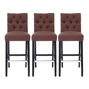 WestinTrends Hayes 29" Linen Fabric Tufted Bar Stool (Set of 3) - 1 of 4