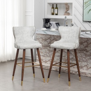 21.5" Faux Leather Tufted Barstools, Set of 2 with Nailhead Trim and Footrest for Kitchen, Bar, and Dining - 1 of 4
