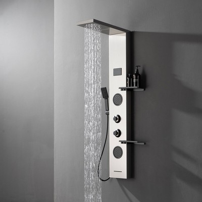 Stainless Steel 2-Jet Rainfall Shower Panel System with Shelf