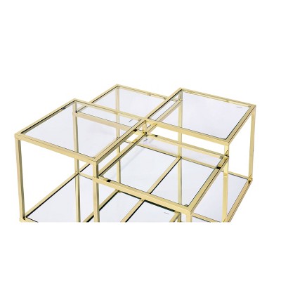 34" Clear Glass and Gold Square Coffee Table