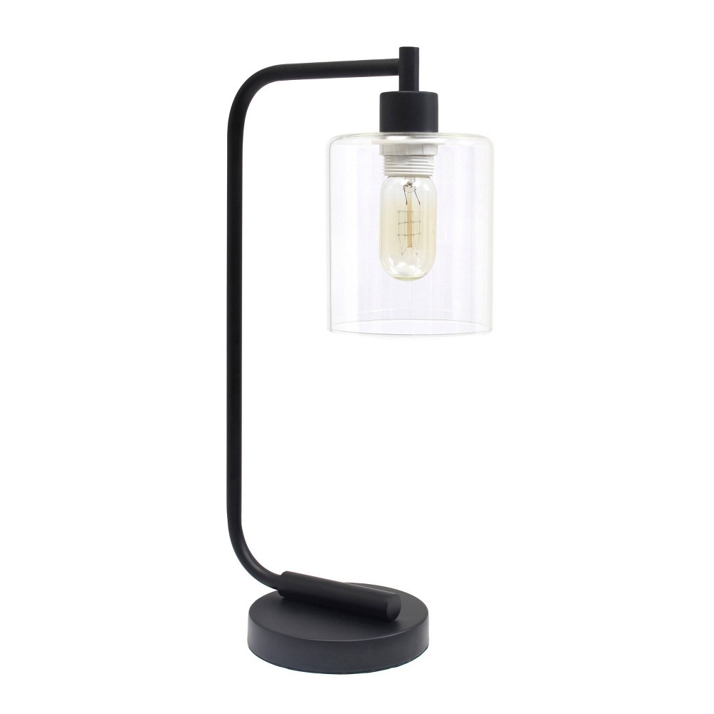Creekwood Home Vintage Vantage 18.8" Curved Arm Desk Lamp with Clear Glass Shade Black