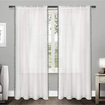 Exclusive Home Tassels Embellished Sheer Rod Pocket Curtain Panel Pair