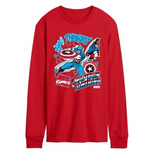 Men's - Marvel - Captain America Comic Book Stickers Long Sleeve Graphic T-Shirt - 1 of 3