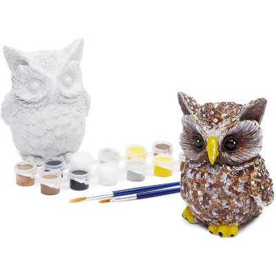 Bright Creations 16 Pieces Owl Pet Rock Painting Kit with 12 Paint Pods, 2 Paint Brushes, and 2 Owls, Craft Kits