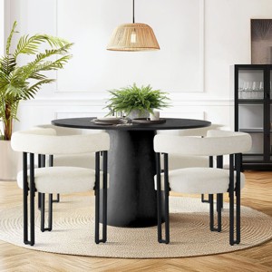 5-Piece Dining Set for 4 Person,46"Round Dining Table+Upholstered Chenille Chairs Curved Backrest Armrest Kitchen Chair for Dining Room - 1 of 4