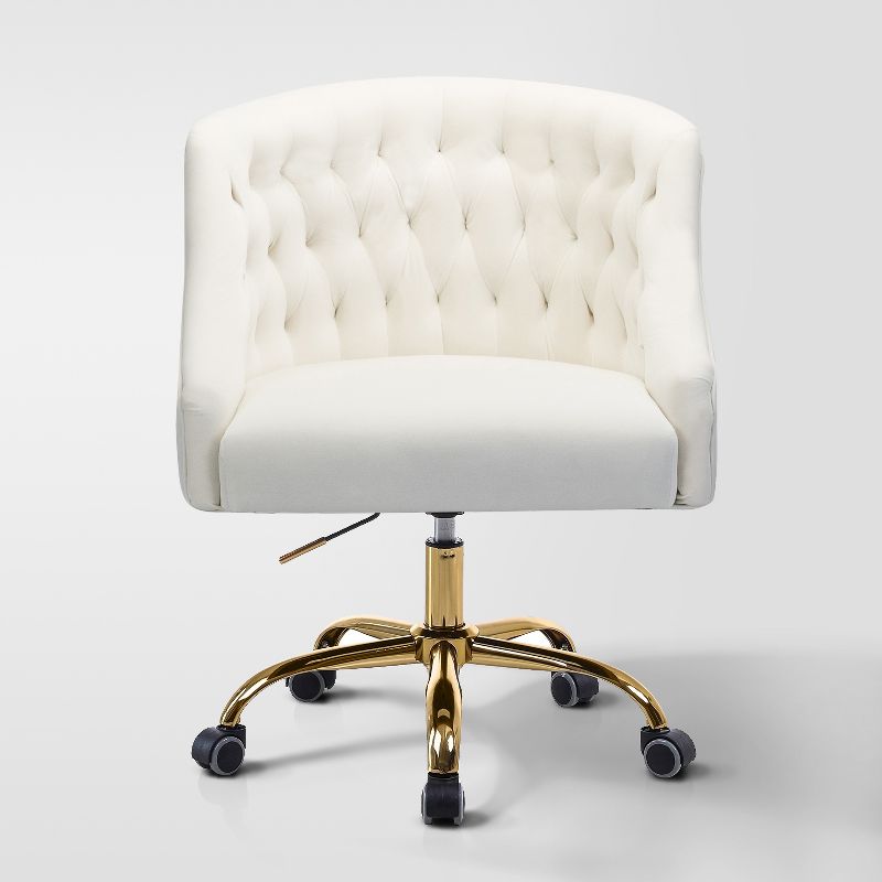 Anika Velvet Height-adjustable Swivel Task Office Chair with Button-tufted Back and Gold Base | Karat Home, 1 of 14