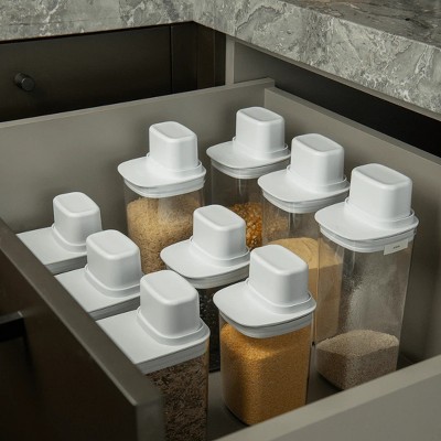 OU Airtight Food Storage Container, 6 cup Clear Plastic Food Storage Container with Measuring Cup Lid for Dry Goods, Space Saving Kitchen Organizer — фото 4
