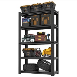 Munora 60"H 5-Tier Narrow Garage Shelving Unit, Adjustable Metal Storage Rack, 1500 lbs Capacity, Powder-Coated Steel Frame, 27.56"W x 12.01"D, Black - 1 of 4