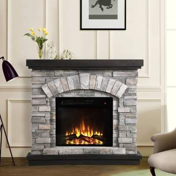 36" Freestanding Electric Fireplace Gray - Home Essentials