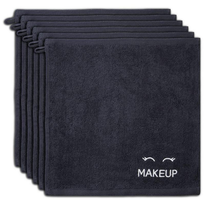 White Classic 100% Cotton Bleach Safe Makeup Towels - 13x13" Black, 1 of 7