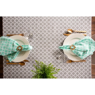 Gray Lattice Cotton Tablecloth with Pleated Corners, 60x84