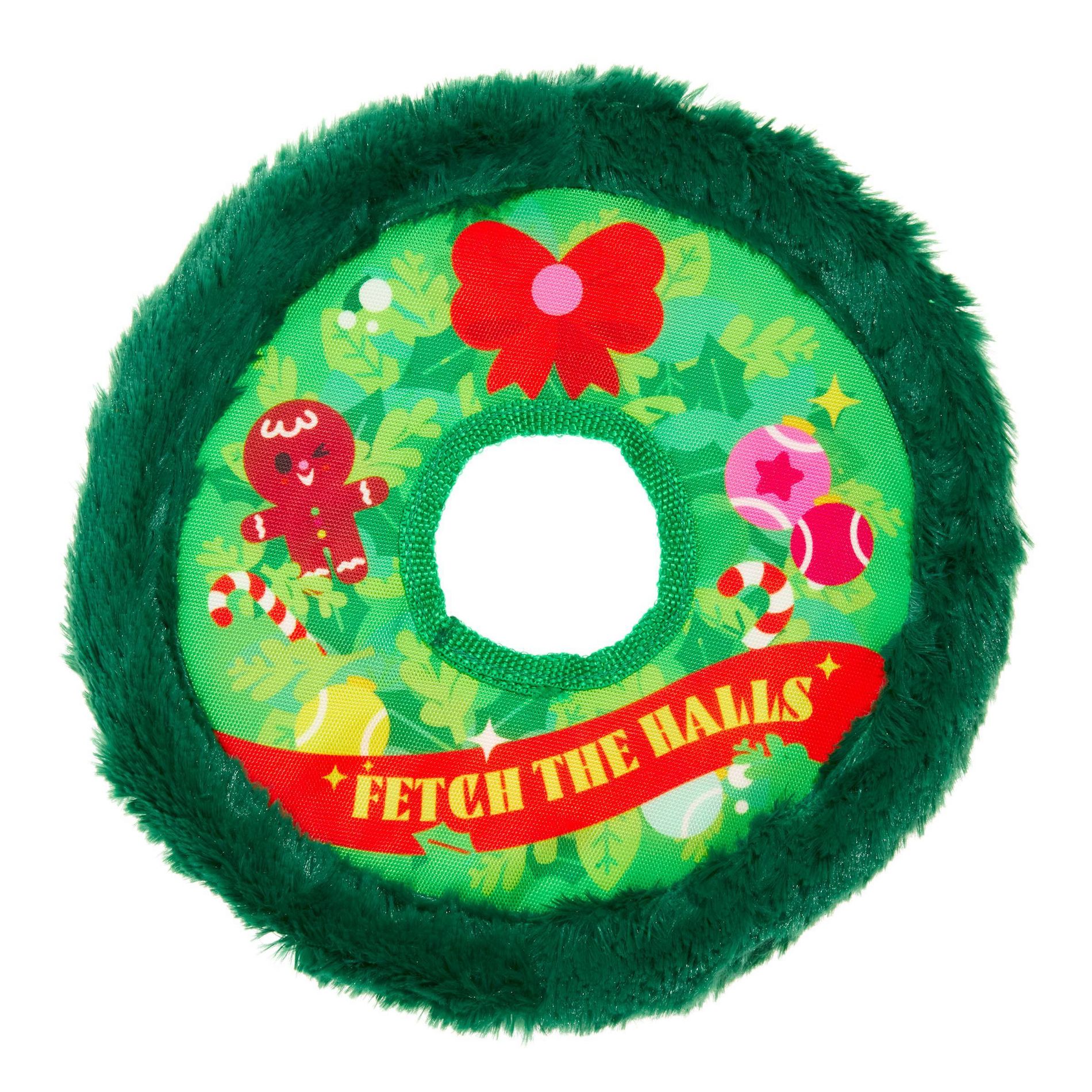 BARK Howly Jowly Holidays Toss The Flying Disc Plush Dog Toy