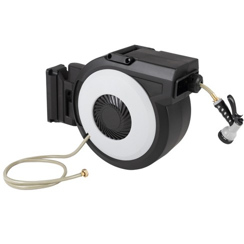  Ayleid Retractable Garden Hose Reel,1/2 in x 65 ft Wall Mounted  Hose Reel, with 9- Function Sprayer Nozzle, Any Length Lock/Slow Return  System/Wall Mounted/180°Swivel Bracket (Black) : Patio, Lawn & Garden