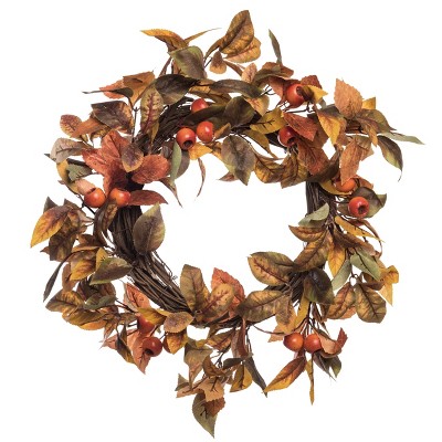 Transpac Fabric 24 in. Multicolor Harvest Leaves Wreath