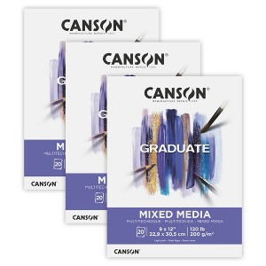Canson Graduate Mixed Media Pad, Foldover Binding, 20 Sheet, 9x12 inch, Pack of 3 - 1 of 4