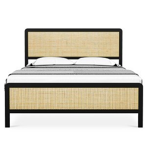 Full/Queen Size Metal Bed Frame with Rattan Headboard and Footboard - 1 of 4