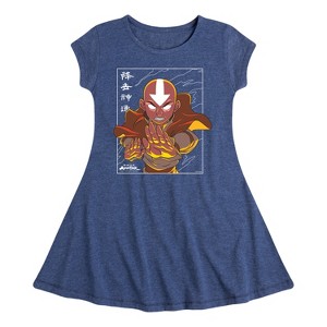 Girls' - Avatar: The Last Airbender - Avatar State Aang Fit & Flair Cap Sleeve Dress - 1 of 4