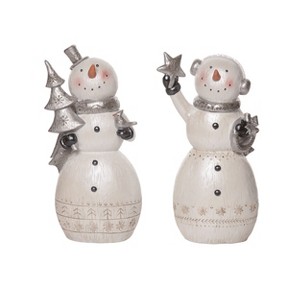 Transpac Large Resin Metallic Snowman Figurine Set of 2 Christmas Home Decorations - 1 of 1