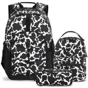 Girls School Backpack Set, Cow Print Black Girls Backpack with Lunch Box Set 3 PCS (18 Inch Backpacks) - 1 of 4