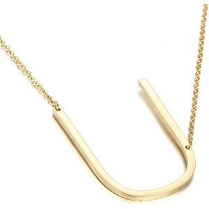 Large Sideways Initial Pendant Necklace 18K Gold Plated Stainless Steel - 1 of 4