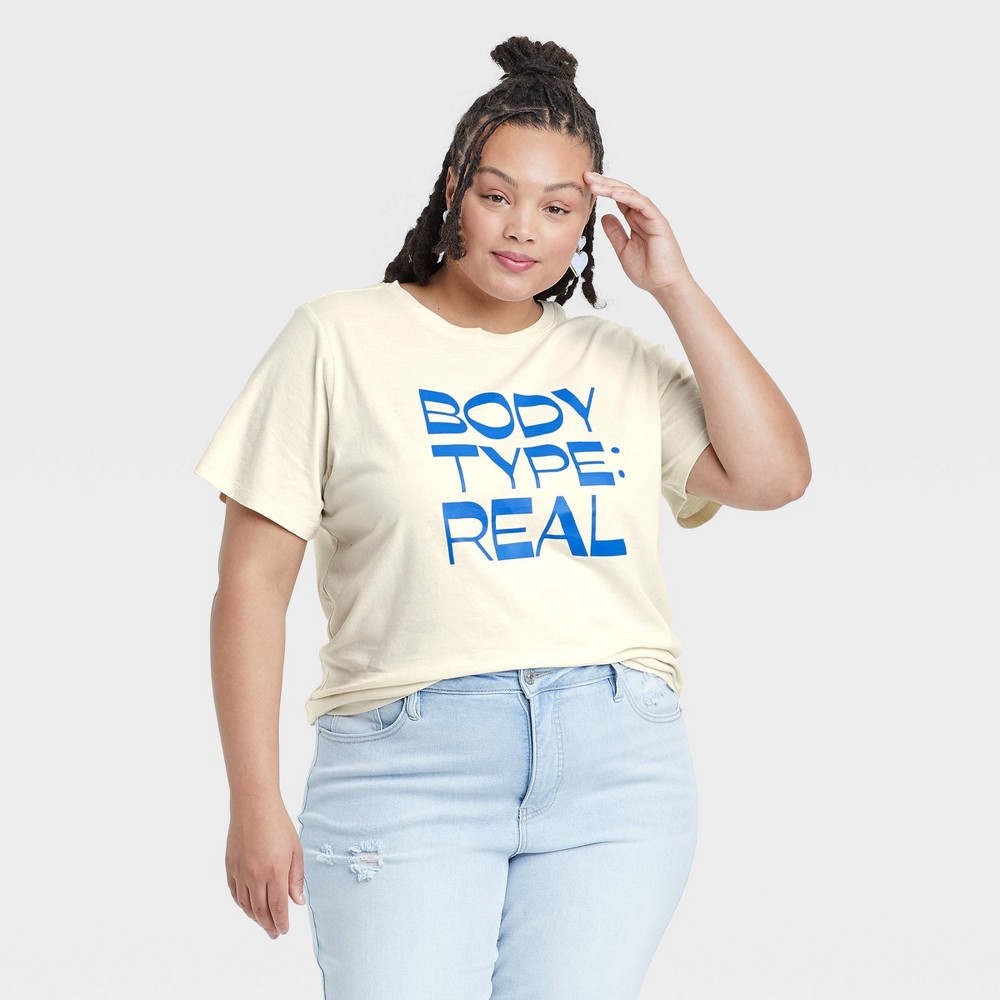Women's Plus Size Short Sleeve T-Shirt - Ava & Viv Cream 1X, Ivory