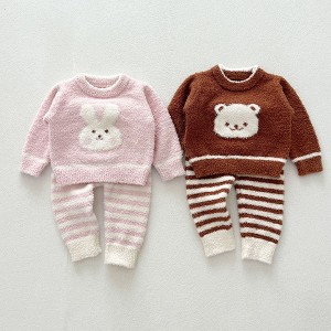 MyKids-USA Sweet and Versatile Two-Piece Set: Round Neck Fleece Top and Pants for Baby Girls and Toddlers - 1 of 4