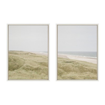 Peaceful Coastal Landscape Canvas Print Set with White Frame