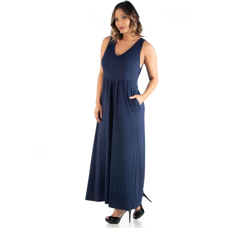 24seven Comfort Apparel Maxi Plus Size Sleeveless Dress with Pockets, 2 of 5