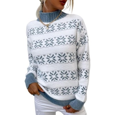 Coolmee Women's Ugly Christmas Sweater Xmas Snowflake Turtleneck Long Sleeve Knitted Pullover Holiday Party Knitwear