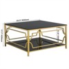 RISOKEYS 33.5" Square Glass Coffee Table - Luxurious Geometric Metal Frame with Gold Finish & Lower Shelf for Living Room - 3 of 4