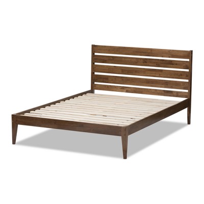 Elmdon Mid - Century Modern Solid Wood Slatted Headboard Style Platform Bed - King - Brown - Baxton Studio