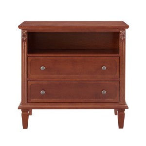 Dexmalle Solid Wood Nightstand with Drawers, Open Shelf and Charging Station - 1 of 4