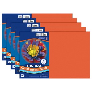 Tru-Ray Construction Paper, Heavyweight, Orange, 12" x 18", 50 Sheets Per Pack, 5 Packs - 1 of 4